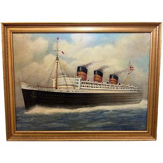   QUEEN MARY OCEAN LINER STEAM SHIP OIL PAINTING