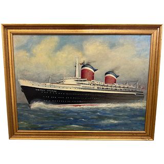   UNITED STATES OCEAN LINER STEAM SHIP OIL PAINTING