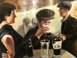 DRINKING WORKING MENS CLUB OIL PAINTING 