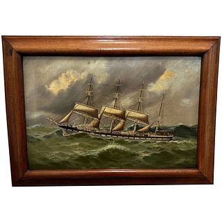  SAILING FOUR MASTED IRON MERCHANT SHIP COLONY  OIL PAINTING