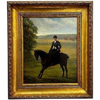  EQUESTRIENNE LADY DOROTHEA ON BAY HUNTER OIL PAINTING