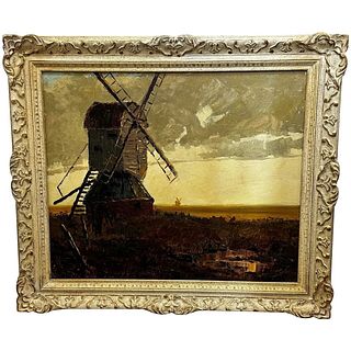   LANDSCAPE VIEW WINDMILL OIL PAINTING