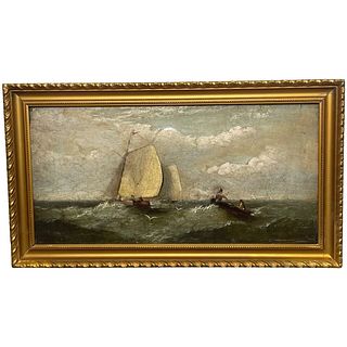  DUTCH FISHING BOATS SHIPPING SWELL  OIL PAINTING