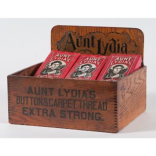 Aunt Lydia's Button & Carpet Thread  Wooden Display Case