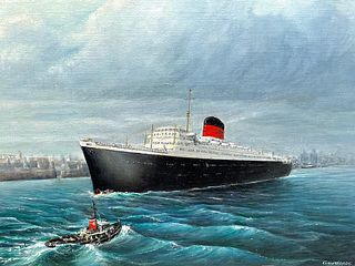   "RMS SAXONIA" LINER SHIP OIL PAINTING