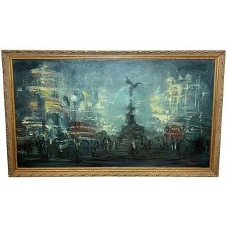 CIRCUS NIGHT LONDON LARGE OIL PAINTING