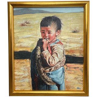   TRIBAL YOUNG BOY OIL PAINTING