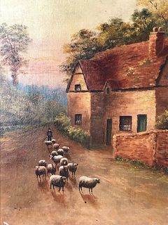  FLOCK OF SHEEP OIL PAINTING 