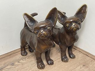 LIFE SIZE BRONZE CHIHUAHUAS ANIMAL DOG SCULPTURES