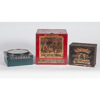 Advertising Tins for Biscuits, Mustard and Pepper