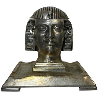 SILVER PLATE INKWELL FORM HEAD OF EGYPTIAN PHARAOH
