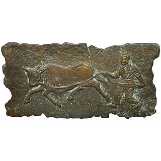  QING DYNASTY PICTORIAL COW & SHEPHERD WALL PLAQUE