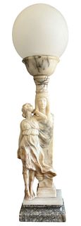Late Victorian Figural Sculpture Marble Lamp