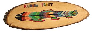 POPS CASEY Folk Art Rainbow Trout Painting on Wood