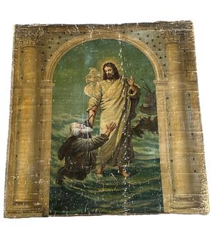 19th C Jesus Walking on Water Chromolithograph 