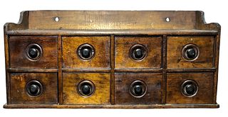 Antique 8 Drawer Oak Hanging Spice Cabinet 