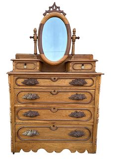 19th C. Victorian Dresser With Carved Fruit Pulls 