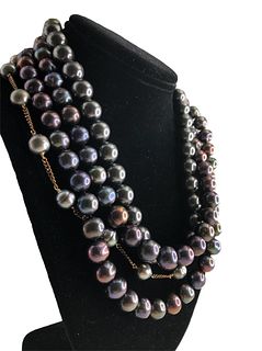 Three Tahitian South Sea Pearl Sterling Silver Necklaces