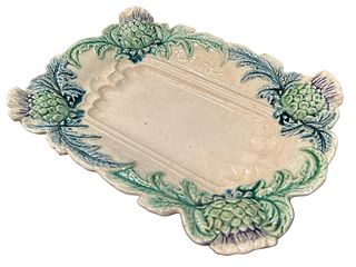 French MAJOLICA Asparagus Plate, Circa 1890