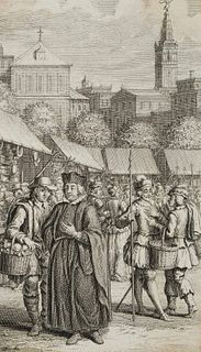 J. FOLKEMA (18th) after AVELINE (*1718), Market scene with clergy,