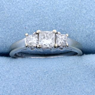 1ct TW Three Stone Princess Cut Diamond Engagement Ring or Anniversary Ring in 14k White Gold