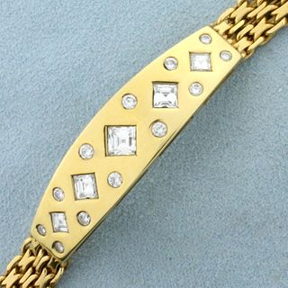 Designer 3ct TW Square Emerald Cut and Round Diamond Bracelet in 18k Yellow Gold