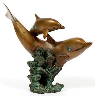 BRONZE SCULPTURE OF DOLPHINS 20TH C