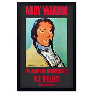 Andy Warhol (1928-1987), "The American Indian Series (Black)" Framed Vintage Poster (35.5" x 51") from Ace Gallery, Hand Signed with Letter of Authent