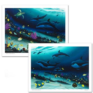 Radiant Reef Limited Edition Giclee Diptych on Canvas by Wyland, Numbered and Hand Signed with Certificate of Authenticity.