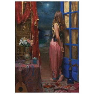 Vicente Romero, "Mediterranean Moonlight" Hand Signed Limited Edition Giclee on Canvas with Certificate of Authenticity.