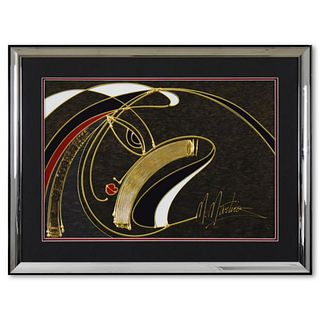 Martiros Manoukian, "Golden Sorrow" Framed Limited Edition Mixed Media Silkscreen, Numbered and Hand Signed with Letter of Authenticity.