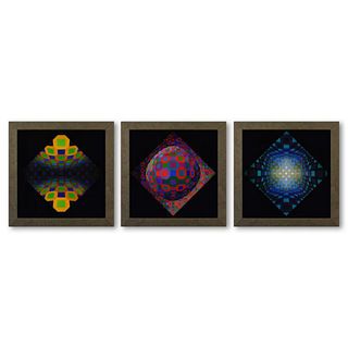 Victor Vasarely (1908-1997), "Okta - Pos de la sÃ©rie Structures Universelles De L'Octogone (Triptych)" Framed 1975 Heliogravure Prints with Letter of