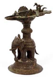 INDIAN ELEPHANT BRONZE OIL LAMP