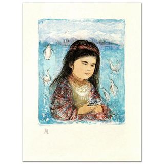 Aleut Child Limited Edition Lithograph by Edna Hibel (1917-2014), Numbered and Hand Signed with Certificate of Authenticity.