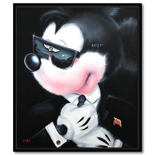 Viqa- Original Oil on Canvas with Collage "Mickey Mouse 007"