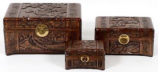 CHINESE CARVED CAMPHOR WOOD DRESSER BOXES 20TH C