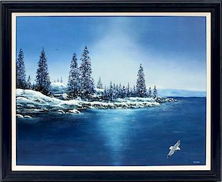 SIGNED ELTON OIL ON CANVAS NORTHERN LAKE SHORE
