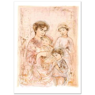 Lotte and Her Children Limited Edition Lithograph (27" x 37.5") by Edna Hibel (1917-2014), Numbered and Hand Signed with Certificate of Authenticity.