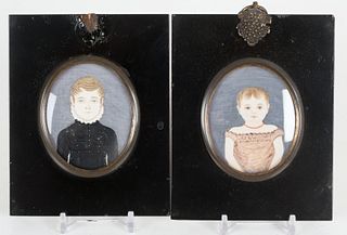 Pair of Portrait Miniatures of Child Siblings