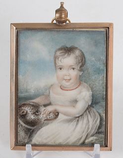 Portrait Miniature of a Young Girl with Dog