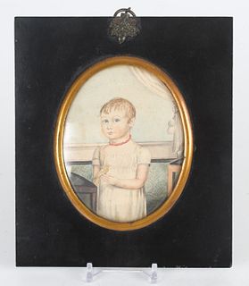 Portrait Miniature of a Young Girl with Finch