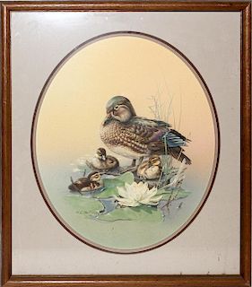 H.C. HERTLING LITHOGRAPH DUCK AND DUCKLINGS 1986