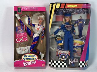 OLYMPIC GYMNAST & 50TH ANNIVERSARY NASCAR BARBIE IN BOX