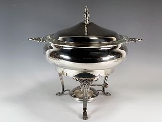 LARGE ROGERS SILVERPLATE CHAFING DISH WITH PYREX INSERT