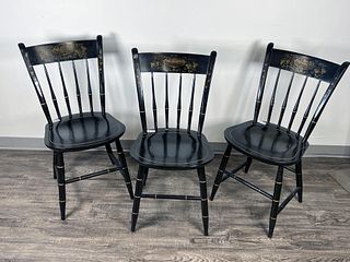 THREE HITCHCOCK STENCIL BLACK SPINDLE BACK CHAIRS