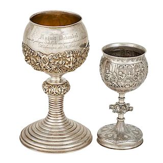TWO CONTINENTAL SILVER CHALICES