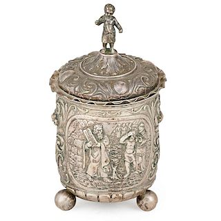 SILVER REPOUSSE COVERED BEAKER