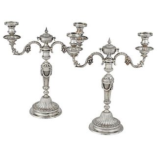 VICTORIAN SILVER TWO-LIGHT CANDELABRA, BASED ON A MODEL BY ROBERT-JOSEPH AUGUSTE