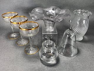 LOT OF GLASS DECORATIVE AND SERVING ITEMS