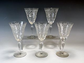ETCHED GLASS WINE GLASSES 